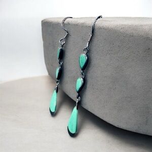 Signed CW Sterling Silver 925 and Turquoise TearDrop Earrings 3.2g